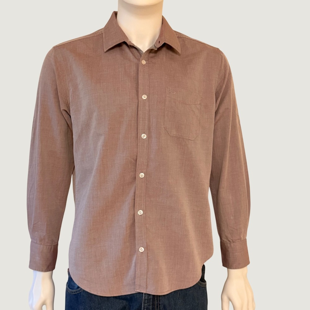 Oscar de la Renta Mens Mauve Cotton Roll Tab Sleeve Button Down Shirt Size Large